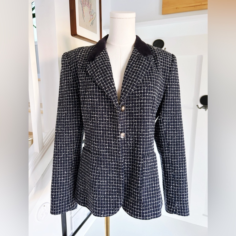 Norton McNaughton Navy and White Checkered Blazer Vintage